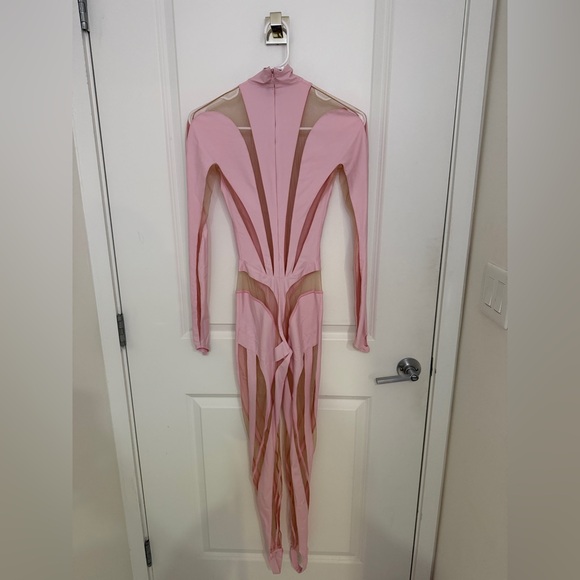 MUGLER - Lvr Exclusive Jersey & Tulle Jumpsuit - Picture 2 of 9